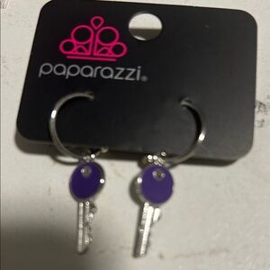 Paparazzi Silver and Purple Key Charm Earrings